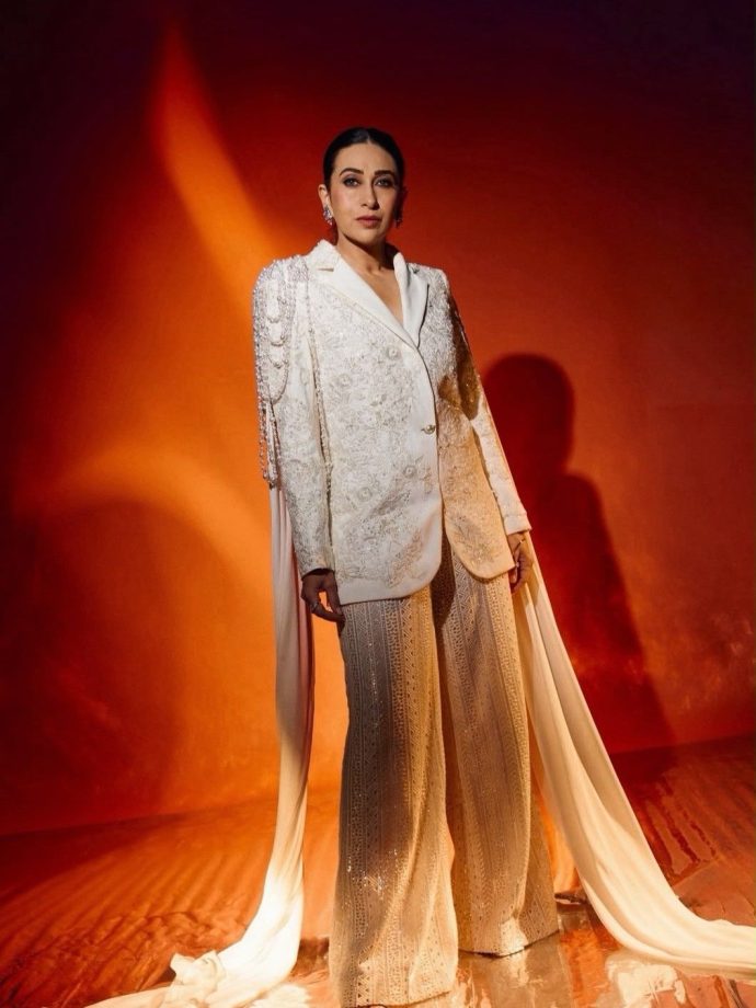 Karisma Kapoor Striking White Embroidered Power Suit 1