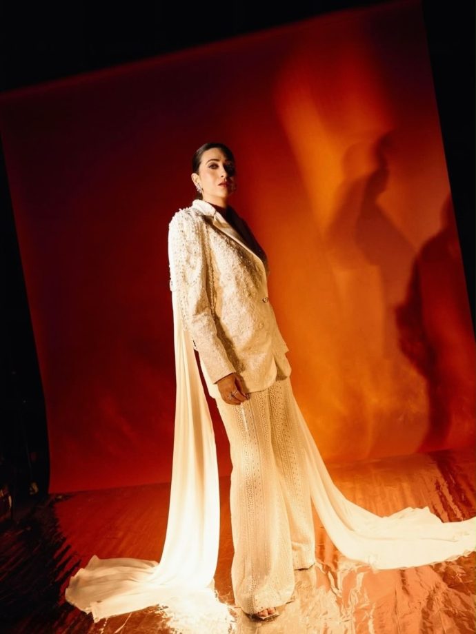 Karisma Kapoor Striking White Embroidered Power Suit 1