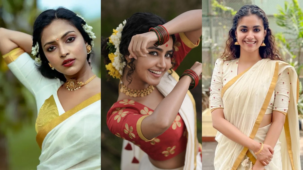 Kasavu Half Saree Fashion: Amala Paul, Anupama Parameswaran, Keerthy Suresh Serve Onam Style Goals 1