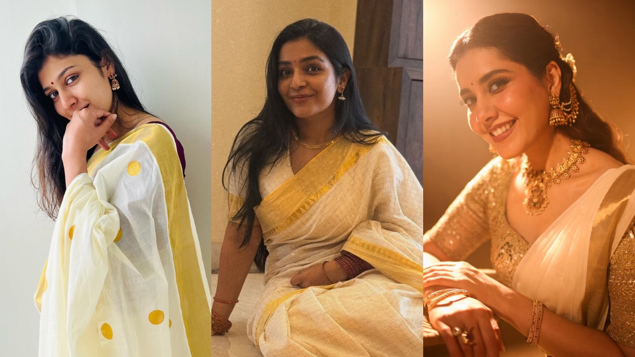 Kasavu Saree Onam Looks 2026: Raashii Khanna, Rajisha Vijayan and Anarkali Nazar 1
