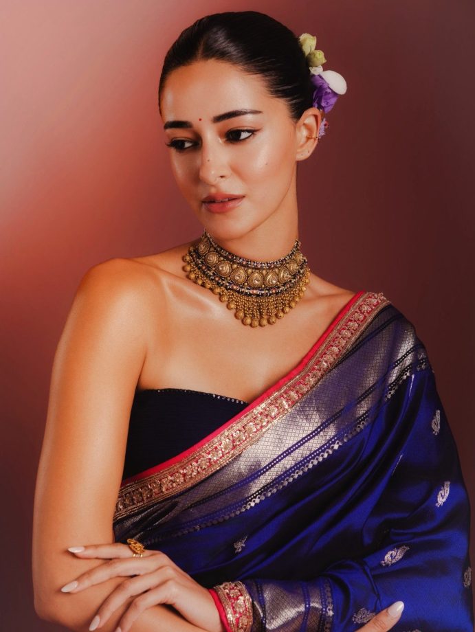 Khushi Kapoor, Ananya Panday, Huma Qureshi Prove Dark Blue Sarees Perfect Independence Day Looks 1