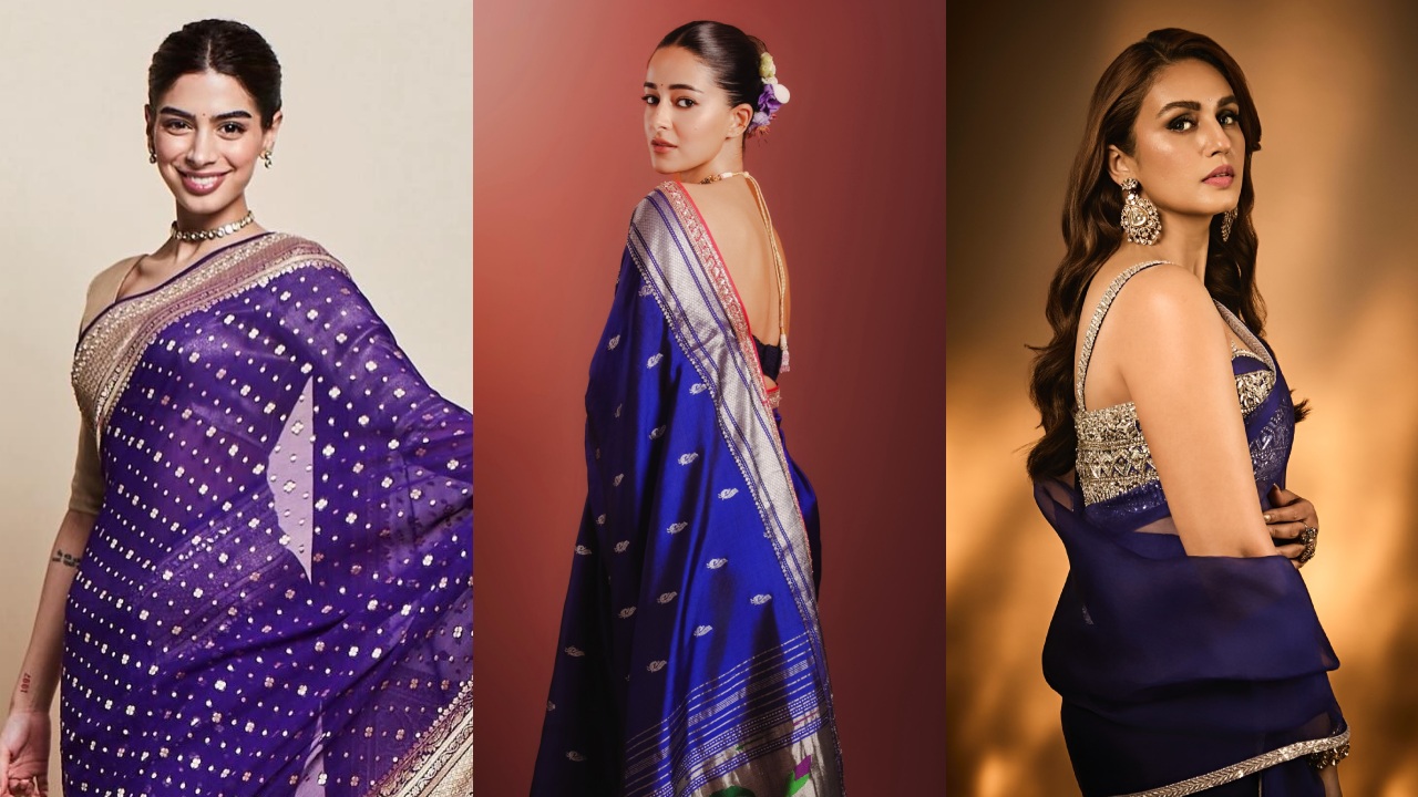 Khushi Kapoor, Ananya Panday, Huma Qureshi Prove Dark Blue Sarees Perfect Independence Day Looks 1