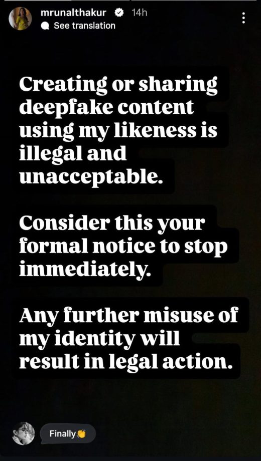 Mrunal Thakur Criticizes AI Deepfake Content, Threatens Strict Legal Action 1