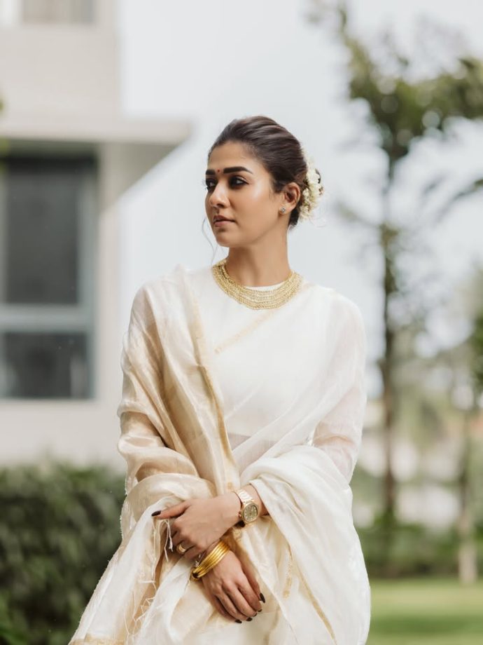 Nayanthara Onam Fashion Goals: Lightweight White Saree, Gold Accessories 1