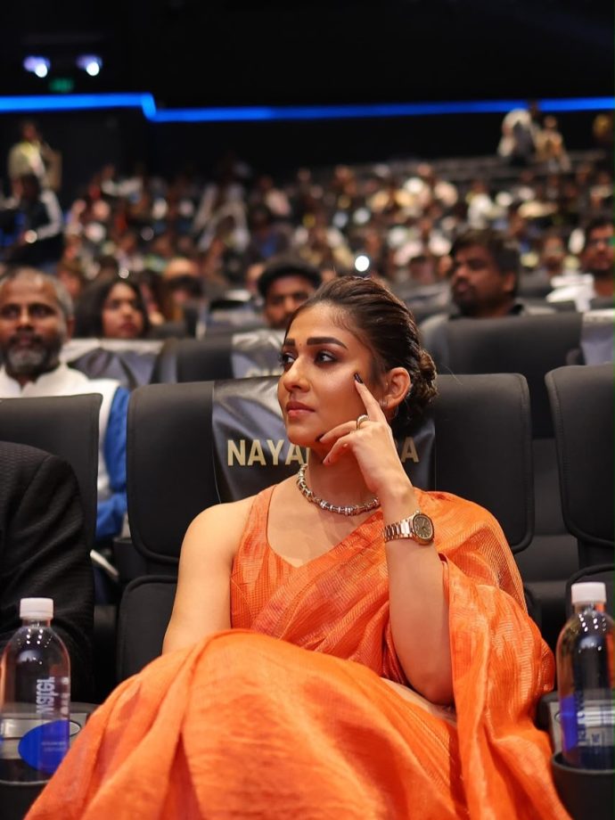 Nayanthara Stuns Custom-Made Neela Tissue Saree Toxic Trailer Launch 1