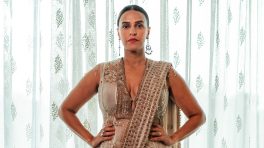 Neha Dhupia Elevates Ivory Saree Glamour With Statement Jacket