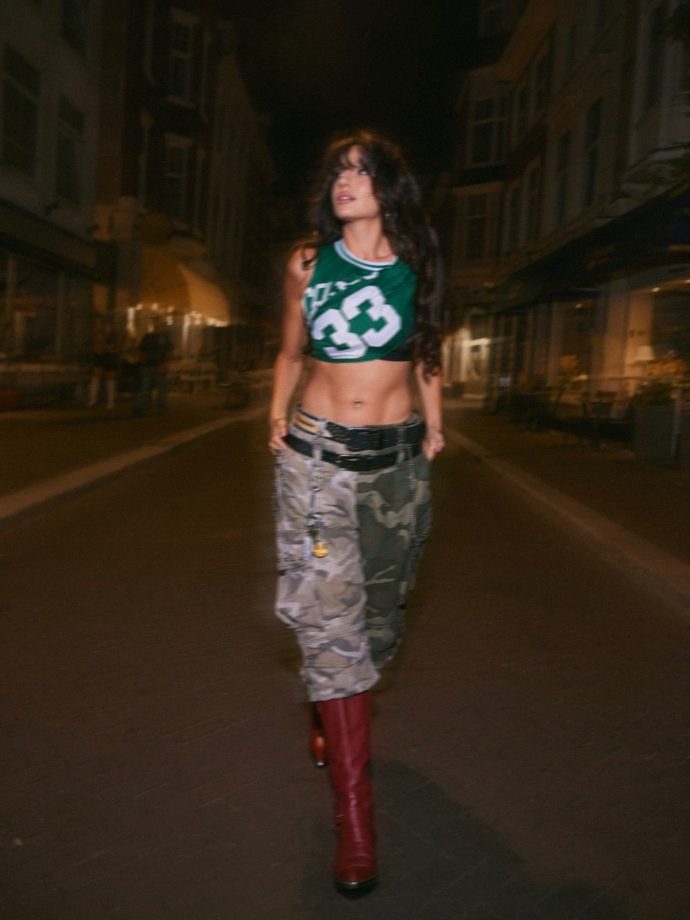 Nora Fatehi Street Style Sporty Crop Top, Camo Cargo Pants 1