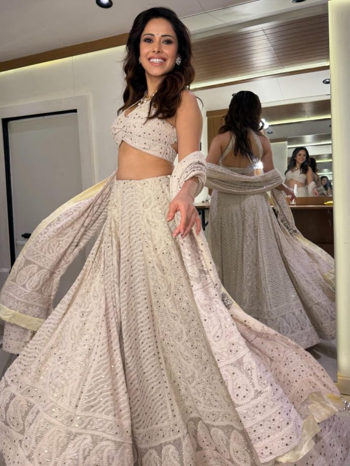 Nushrratt Bharuccha Ivory Chikankari Lehenga 1
