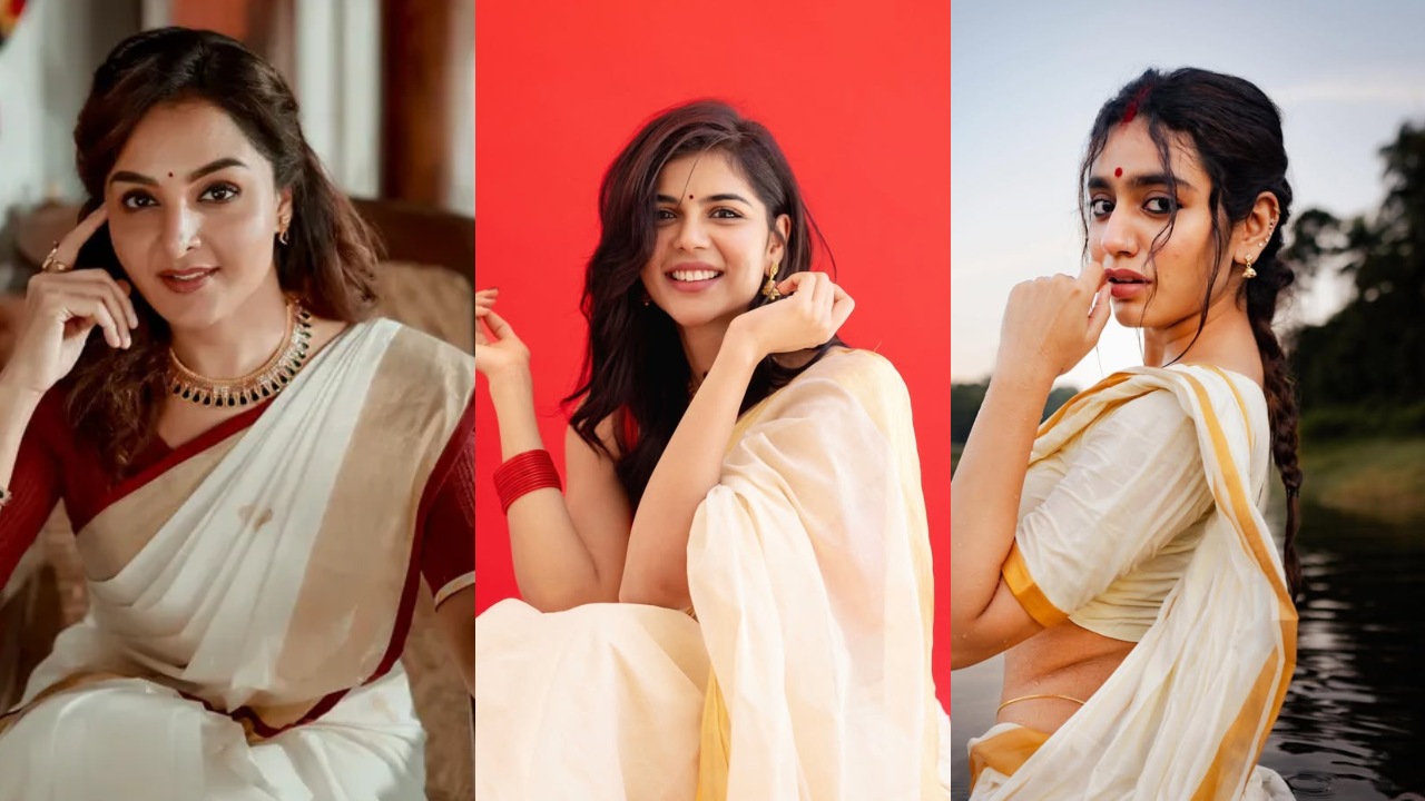 Onam 2026 Special Kerala Traditional Kasavu Saree: Manju Warrier, Kalyani Priyadarshan, Priya Prakash Varrier 1
