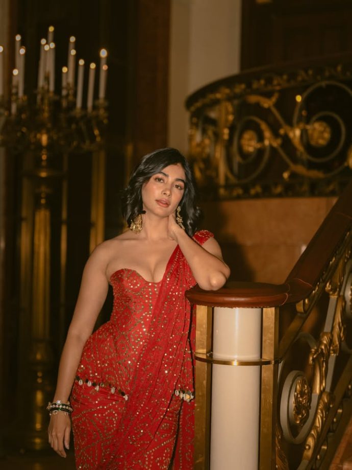 Pooja Hegde’s Stunning Red Saree Look at New York Gala 1