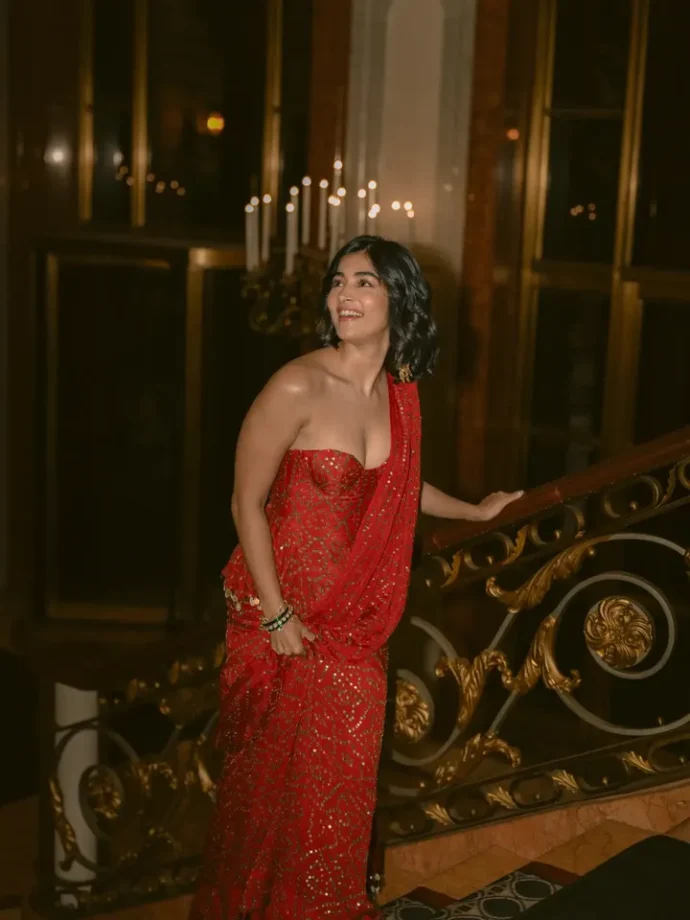 Pooja Hegde’s Stunning Red Saree Look at New York Gala 1
