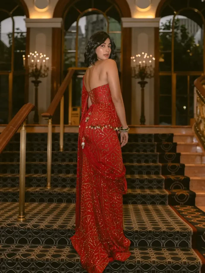 Pooja Hegde’s Stunning Red Saree Look at New York Gala 1