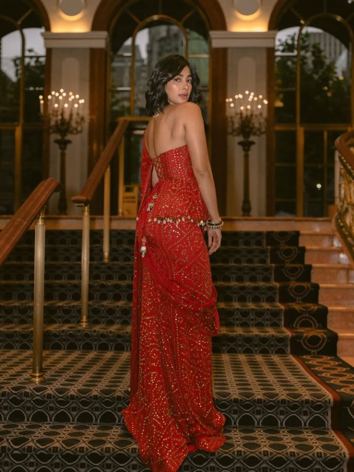 Pooja Hegde’s Stunning Red Saree Look at New York Gala 1