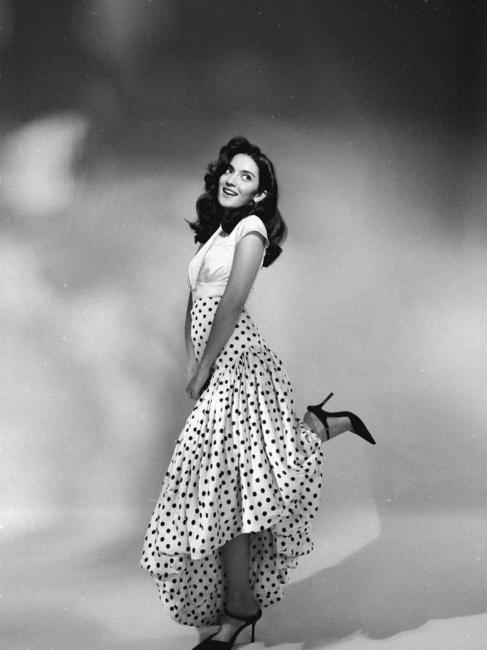Pratibha Ranta Stunning Retro Polka-Dot Skirt, High-Collar White Top 1