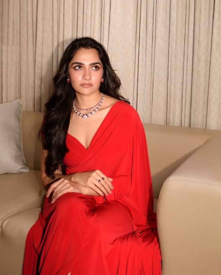 Raksha Bandhan Fashion Inspiration: Toxic Actress Rukmini Vasanth Showcases Her Best Saree Collection, From Red to Designer Floral Sarees 1
