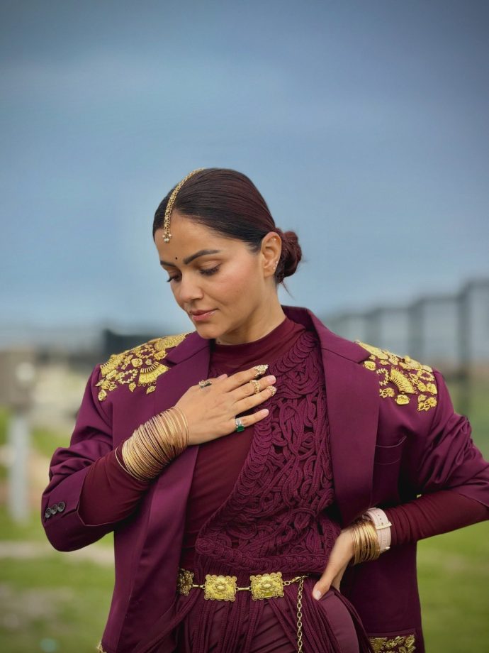 Rubina Dilaik’s Maroon Outfit Is a Perfect Blend of Regal Glamour and Modern Style 1
