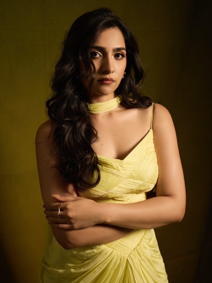Rukmini Vasanth Exudes Regal Glamour In A Yellow Gown Draped, Flowing Silhouette 1