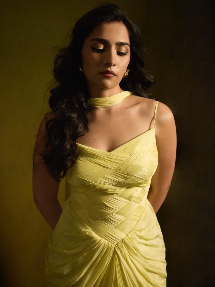 Rukmini Vasanth Exudes Regal Glamour In A Yellow Gown Draped, Flowing Silhouette 1
