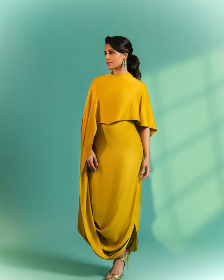 Samantha Ruth Prabhu Redefines Pregnancy Style, Yellow Cocoon Cape Dress 1