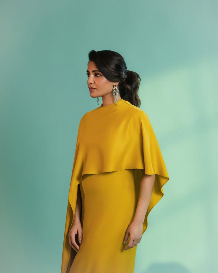 Samantha Ruth Prabhu Redefines Pregnancy Style, Yellow Cocoon Cape Dress 1