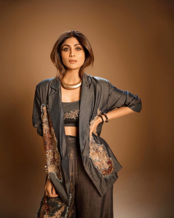 Shilpa Shetty Edgy Glamour Black Embroidered Co-Ord Set 1