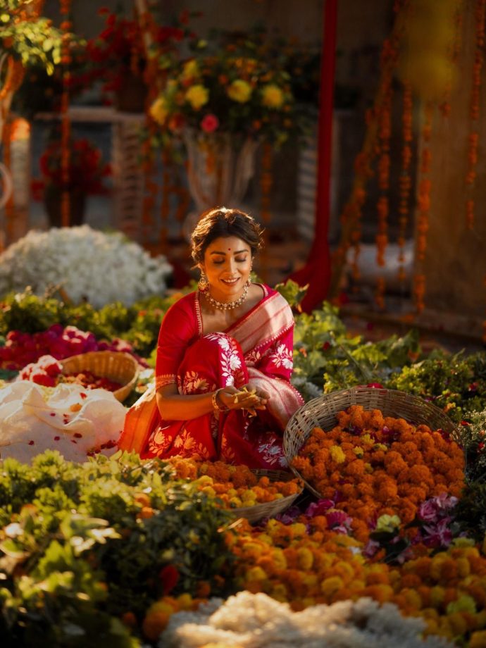 Shriya Saran Shines Handwoven Floral Silk Saree 1