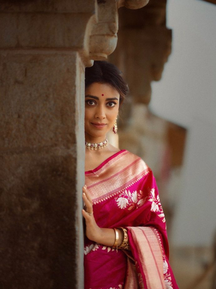 Shriya Saran Shines Handwoven Floral Silk Saree 1