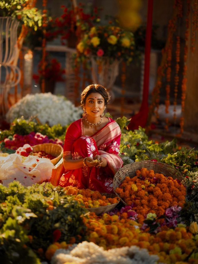 Shriya Saran Shines Handwoven Floral Silk Saree 1