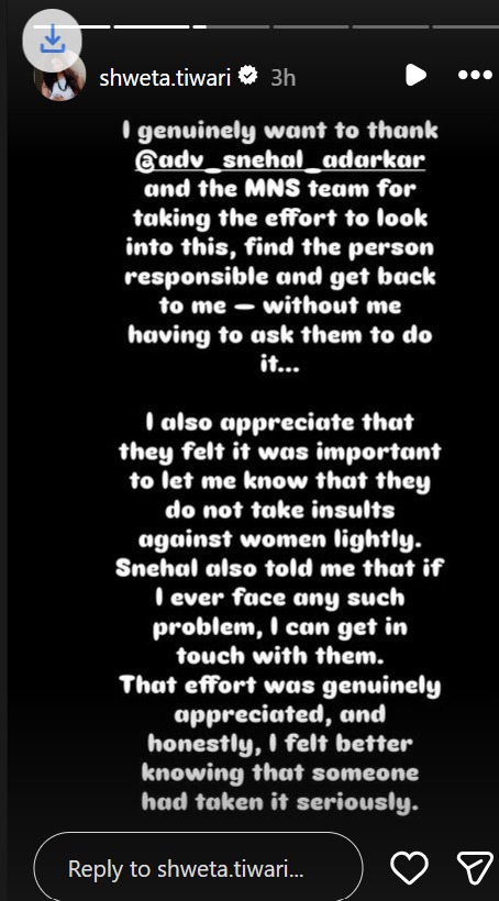 Shweta Tiwari Thanks MNS Member As She Receives Apology From Online Abuser 1