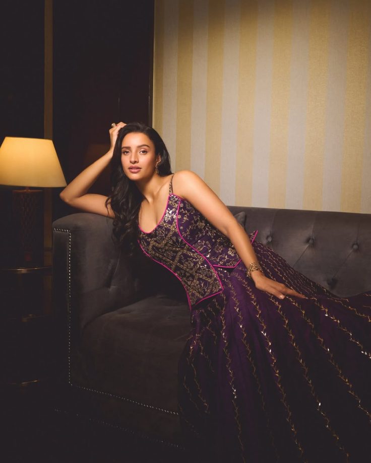 Triptii Dimri Looks Majestic in Purple Noor Lehenga by Punit Balana 1