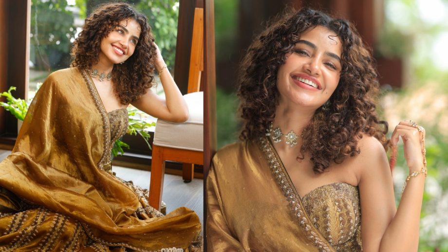 Anupama Parameswaran Golden Lehenga Set: Stunning Festive Look 1