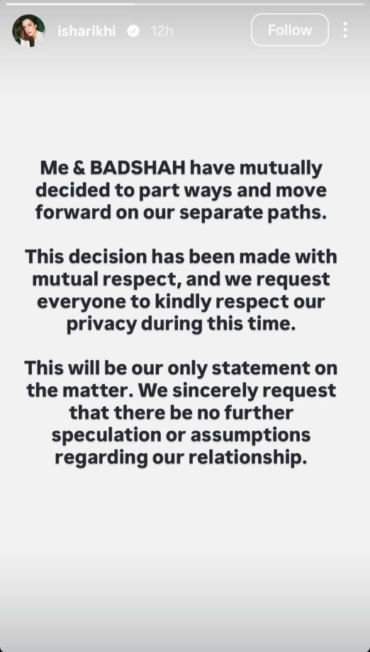 Badshah And Isha Rikhi Confirm Separation, Make A Plea For Privacy 1