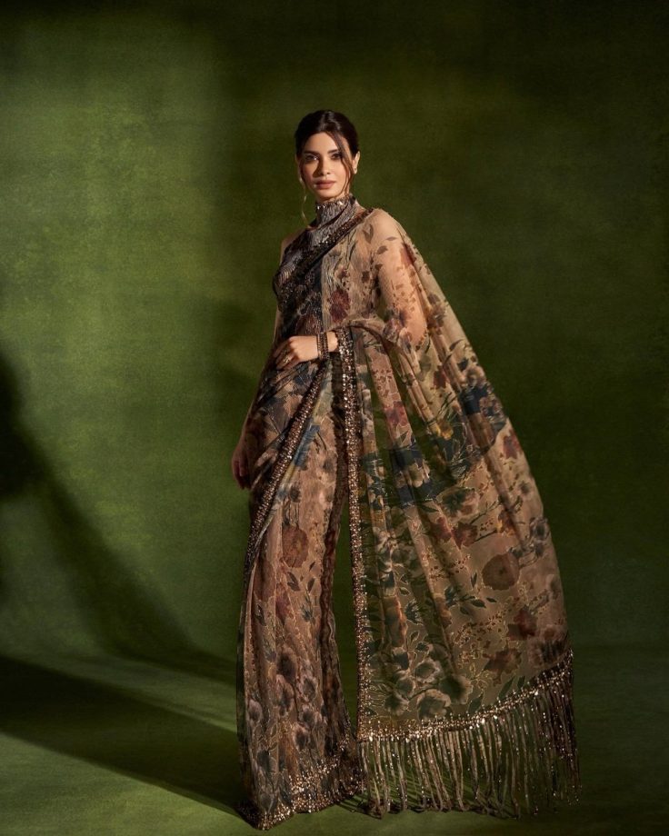 Diana Penty’s Floral Saree Look With Chic Halterneck Blouse Design 1