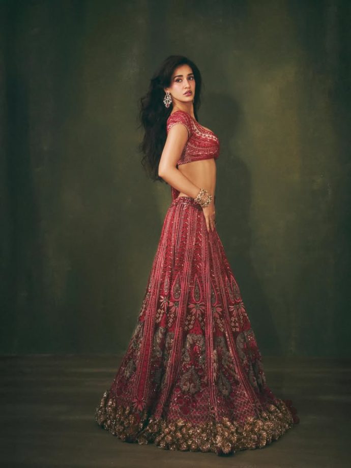 Disha Patani Looks Smoking Hot In Red Lehenga 1