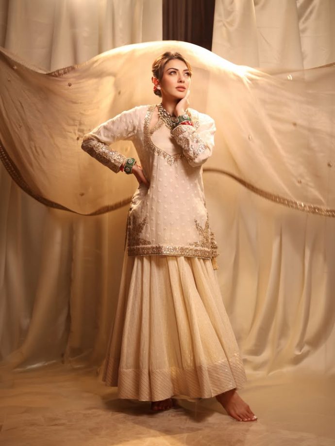 Hansika Motwani Ethnic Look Exudes Regal Charm In Ivory Anarkali Sharara 1