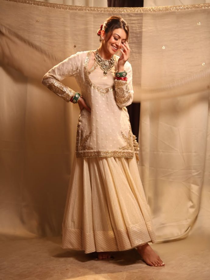 Hansika Motwani Ethnic Look Exudes Regal Charm In Ivory Anarkali Sharara 1