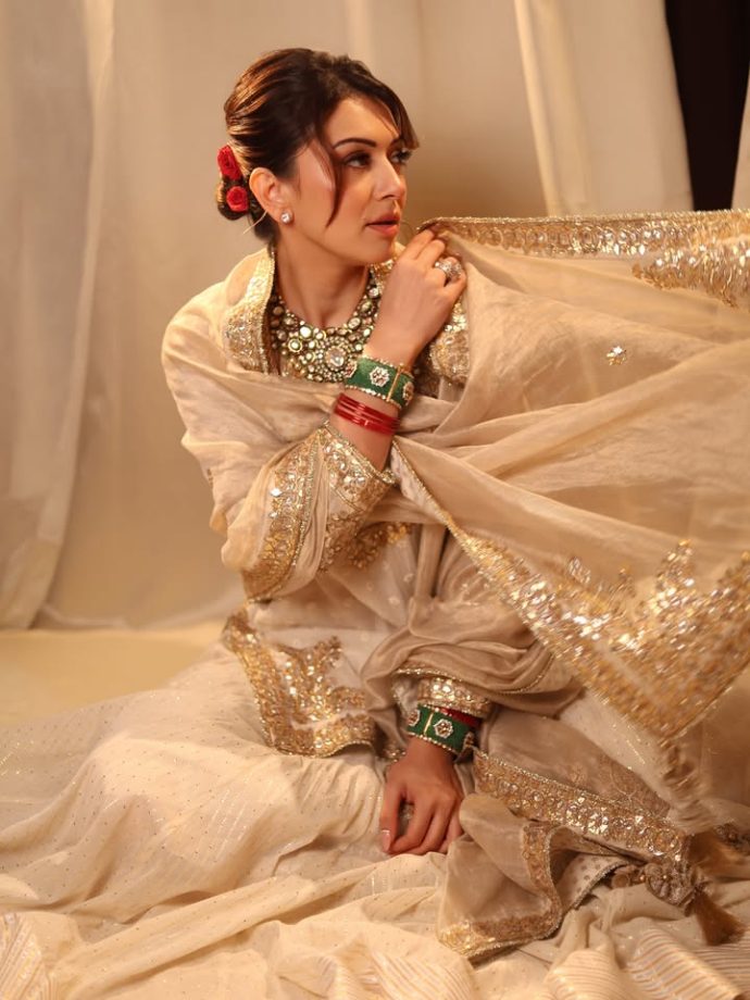 Hansika Motwani Ethnic Look Exudes Regal Charm In Ivory Anarkali Sharara 1