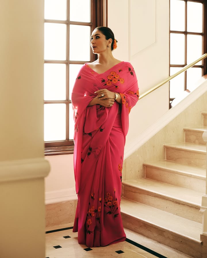 Kareena Kapoor Khan Brings Fresh Floral Glam To Pink Saree Look 1