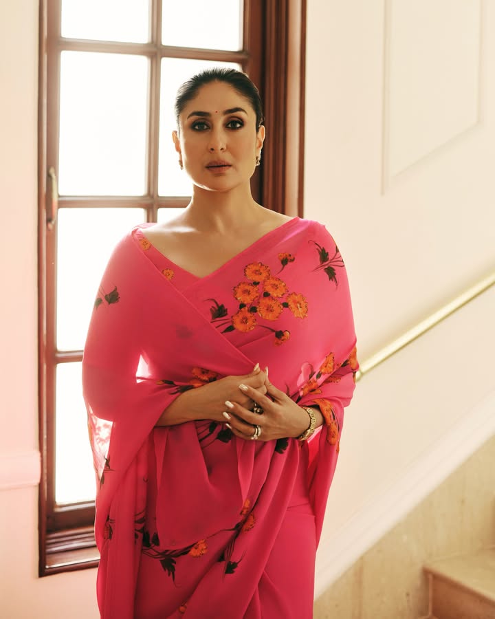 Kareena Kapoor Khan Brings Fresh Floral Glam To Pink Saree Look 1