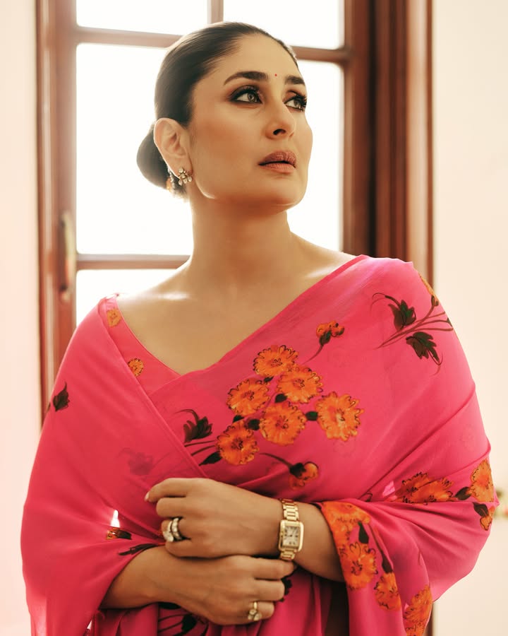 Kareena Kapoor Khan Brings Fresh Floral Glam To Pink Saree Look 1