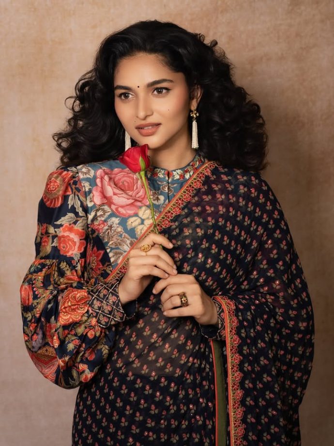 Kayadu Lohar Serves Vintage Charm: Floral Saree With A Statement Blouse 1