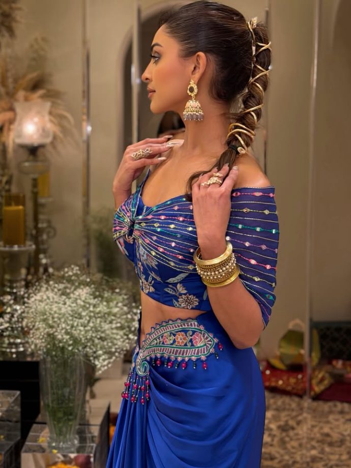 Krystle Dsouza Serves Royal Blue Festive Glam in Crop Top and Skirt 1