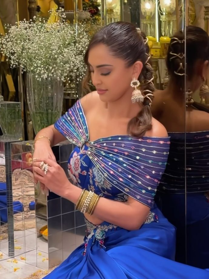 Krystle Dsouza Serves Royal Blue Festive Glam in Crop Top and Skirt 1
