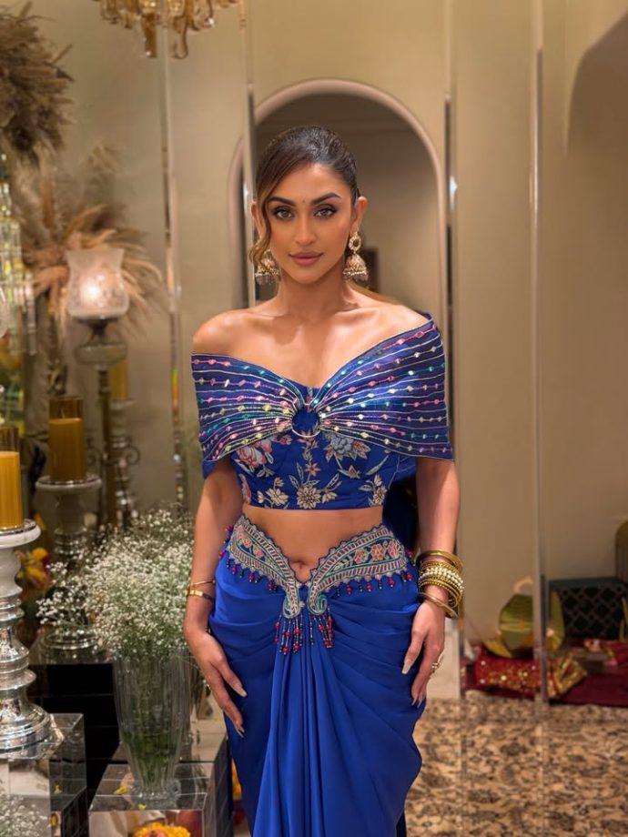 Krystle Dsouza Serves Royal Blue Festive Glam in Crop Top and Skirt 1