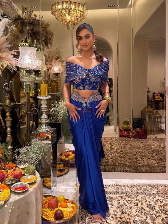 Krystle Dsouza Serves Royal Blue Festive Glam in Crop Top and Skirt 1