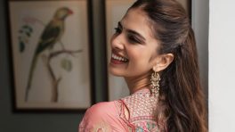 Malavika Mohanan’s Dreamy Peach Floral Saree & Halter-Neck Blouse