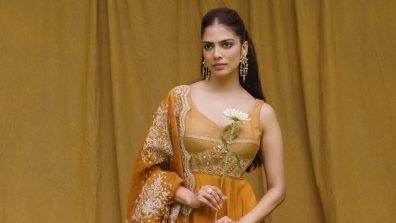 Malavika Mohanan’s Mustard Yellow Anarkali Set With Embroidered Dupatta