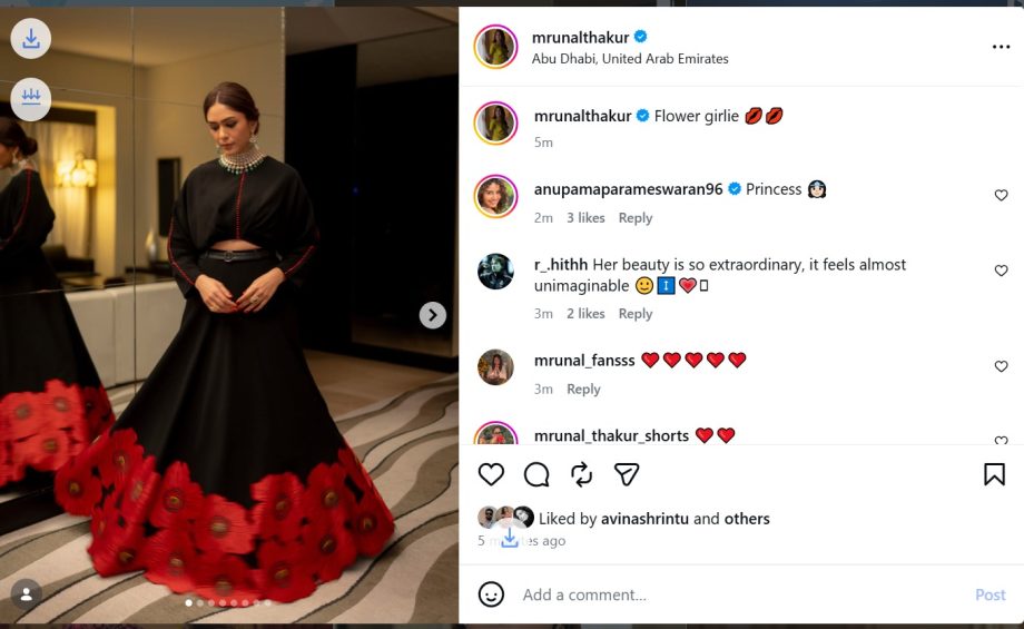Mrunal Thakur Makes A Striking Statement In A Black Poppy Border Skirt Set 1