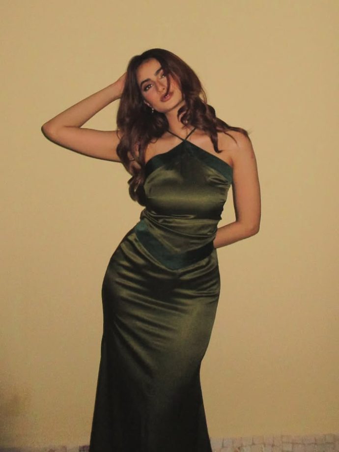 Palak Tiwari Looks Sensational In A Sultry Olive-Green Satin Halter Dress 1