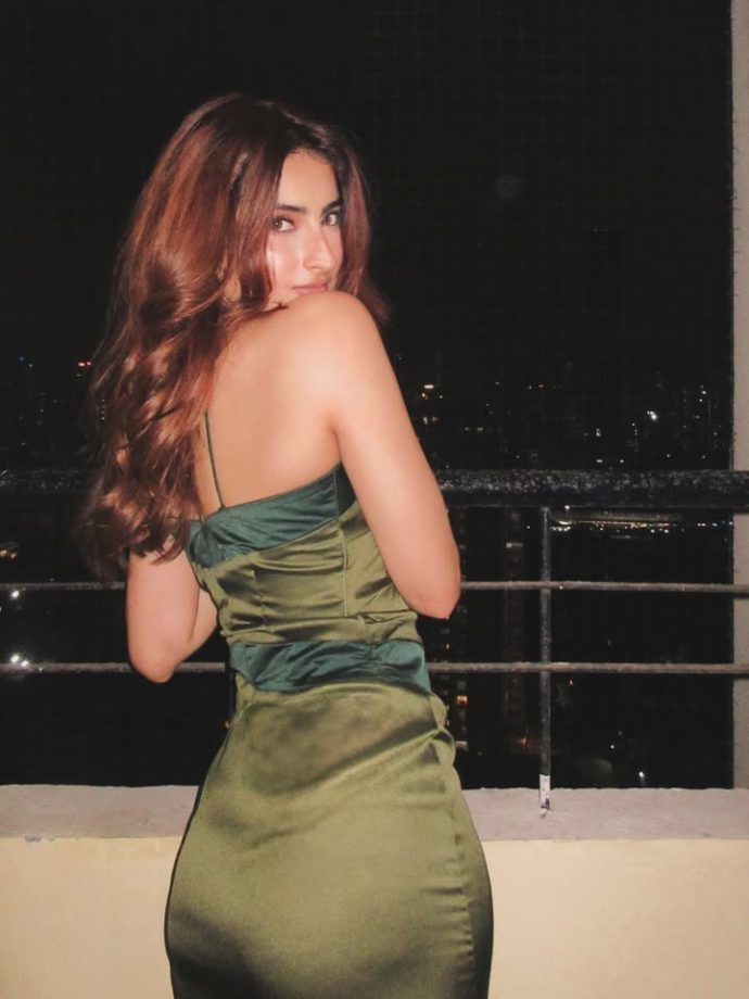 Palak Tiwari Looks Sensational In A Sultry Olive-Green Satin Halter Dress 1